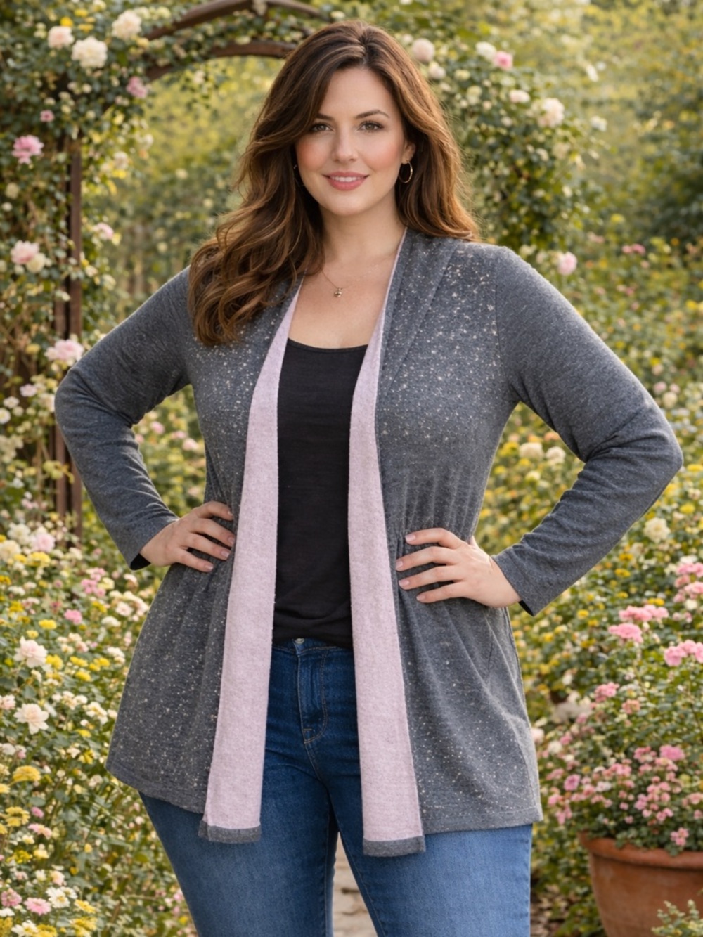 Coldwater Creek NWT Pointelle Detail Cardigan Gray 100% Wool Size XL Retails $90